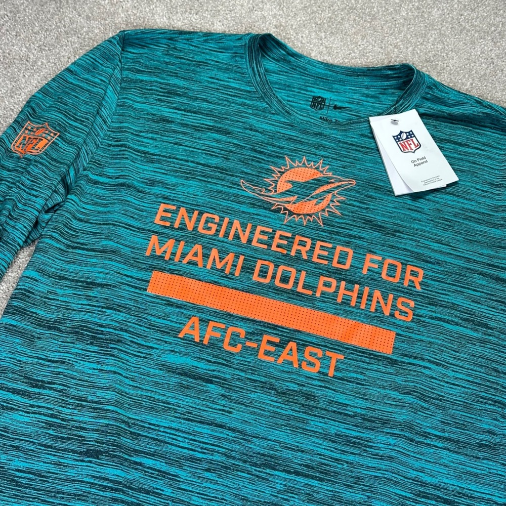 Nike Mens M Long Sleeve Shirt Aqua Miami Dolphins AFC East Dri-FIT Space Dye